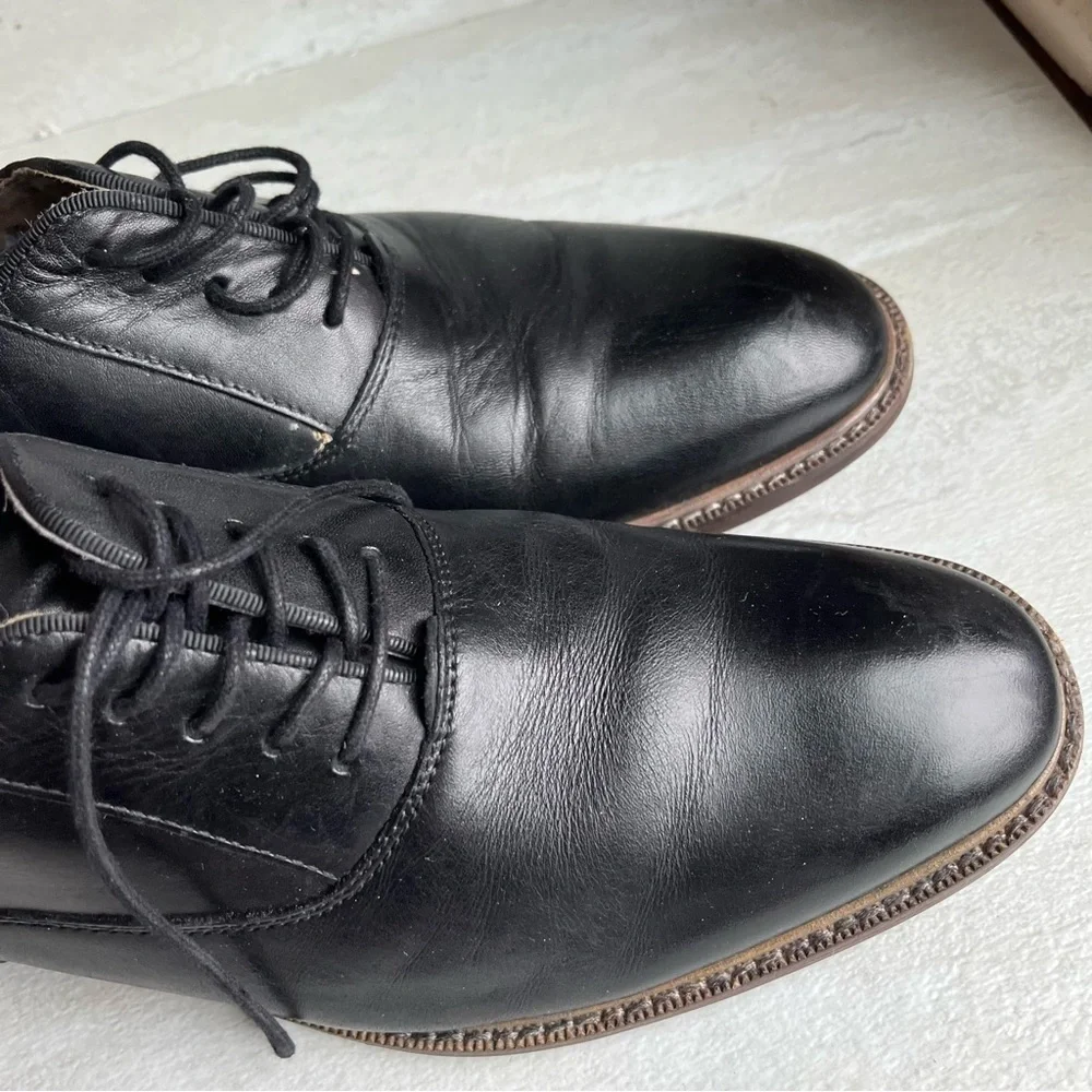 ** Aston Grey Leu Leather Oxford Black Shoes Size 8.5 EUC